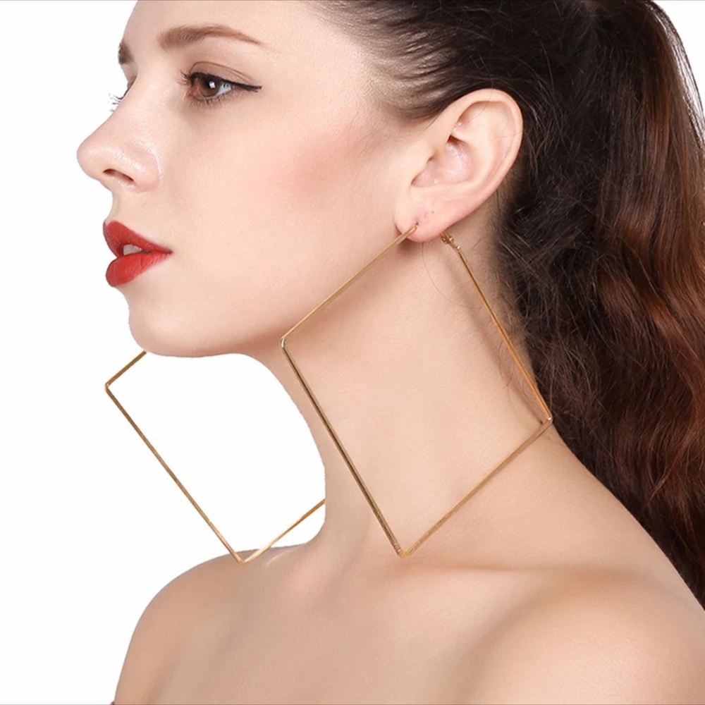 Oversized square geometric minimalist large earrings gold